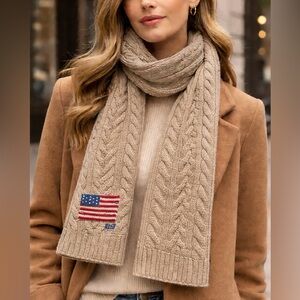 Polo Ralph Lauren Rare American Flag Cable Knit Wool Scarf Luxury